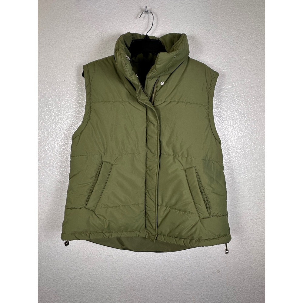Unbranded Olive Green Puffer Vest Womens Medium Zip Snap Pockets Quilted
